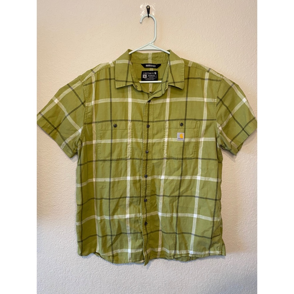 Carhartt Rugged Flex Relaxed Fit Plaid Button Up Shirt Short Sleeve XL
